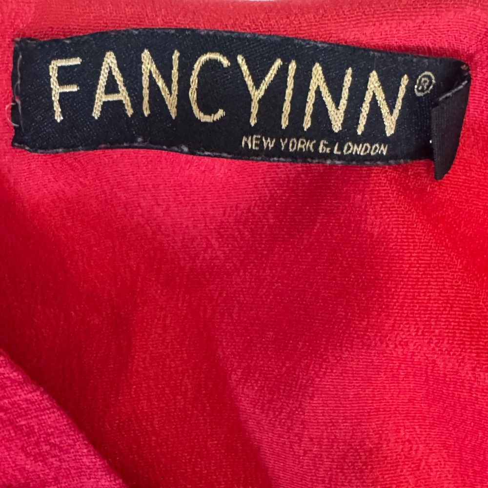 Red Tiered Mini Dress Boho V Neck Short Sleeve Pockets Summer Size M Fancyinn - Picture 7 of 8